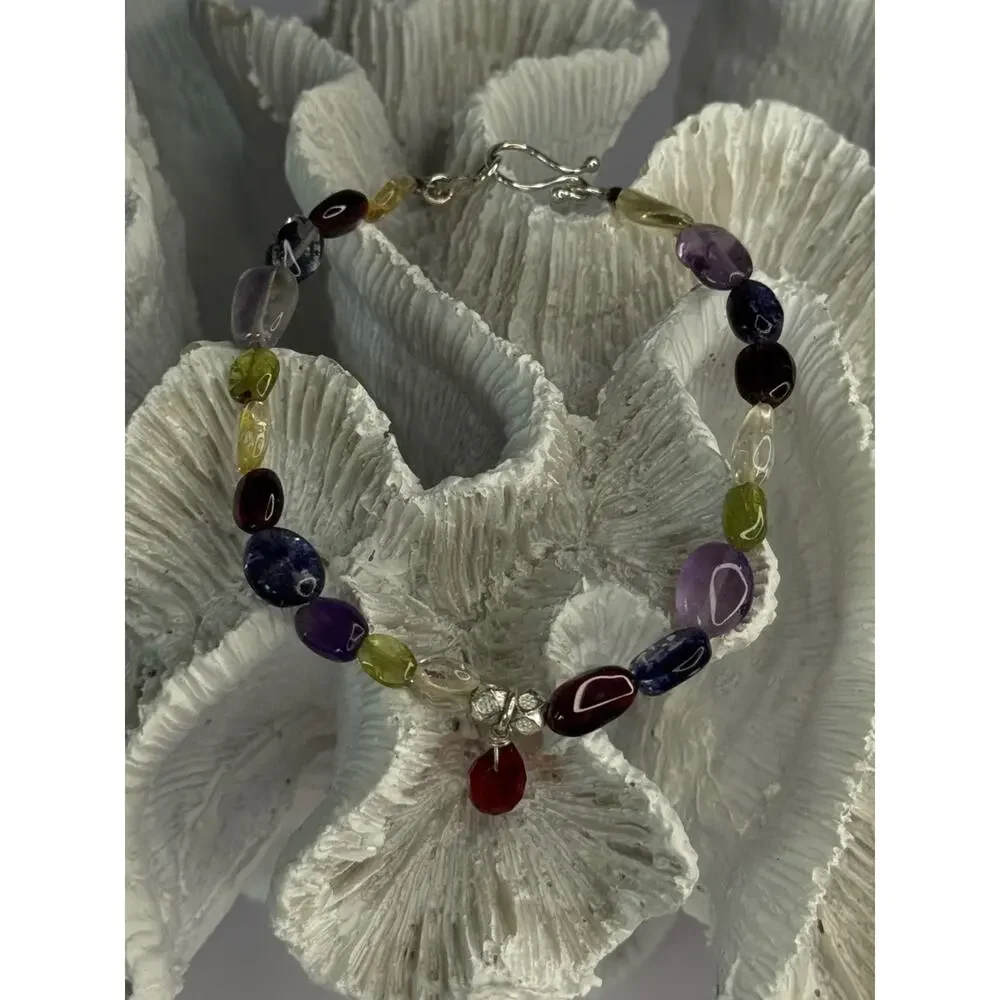 925 Sterling Silver Multi Color Gemstones Bracelet Length 7.5